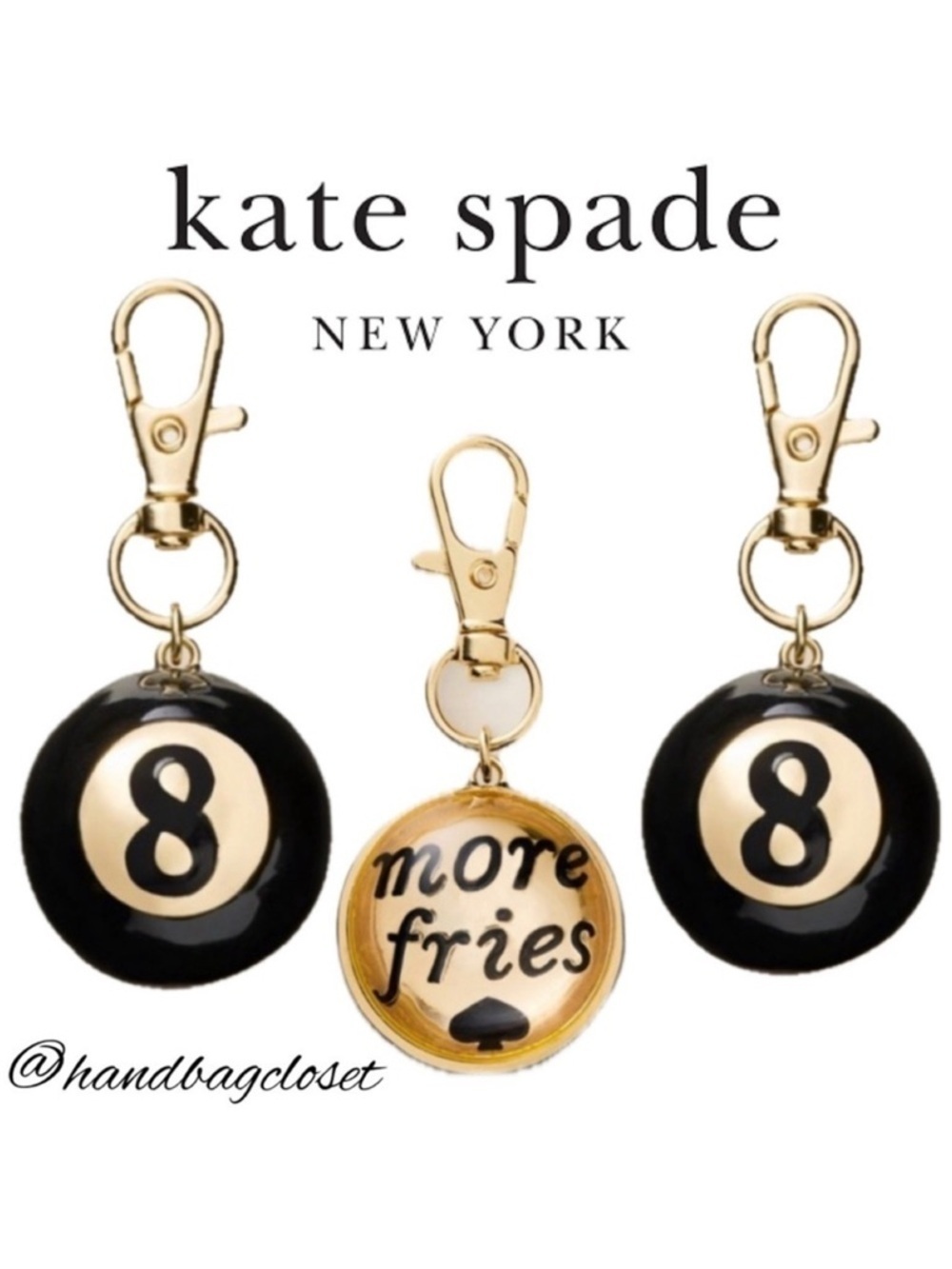 Kate Spade X Target Eight Ball Black & Gold Charm Fob Keychain